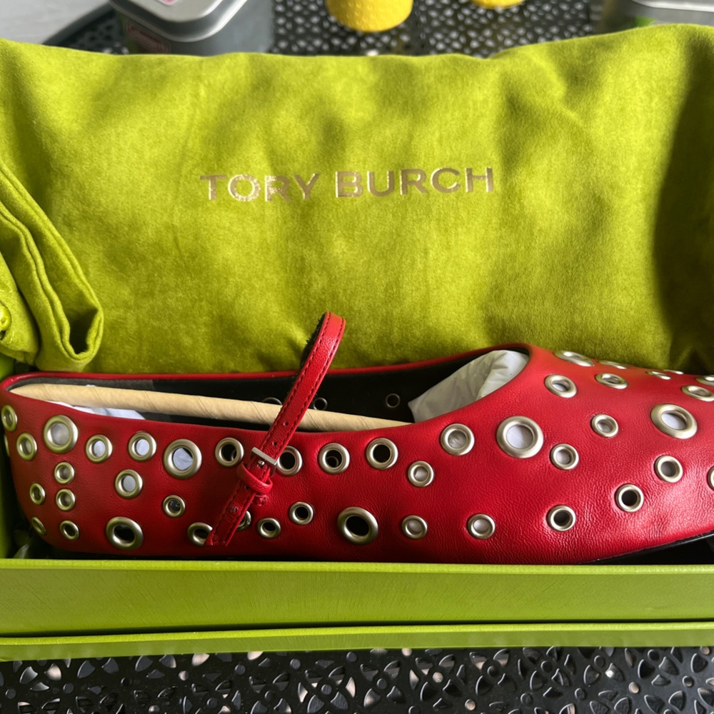 Tory Burch Red Flats with Silver Accents
